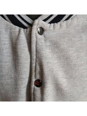 Vintage Varsity Jacket 90's Large Snap Closure Striped Collar OG Heather Gray